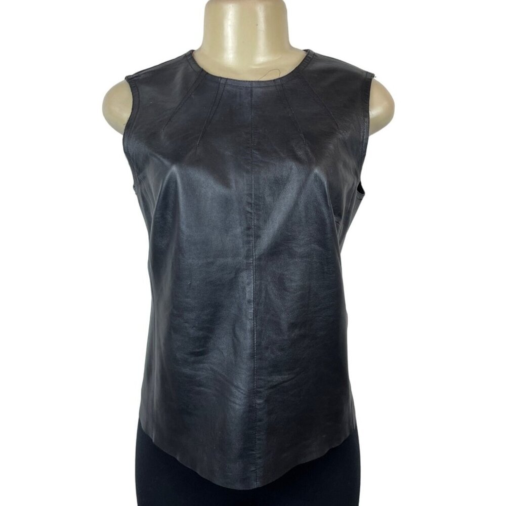 Jones New York Women's Black Sleeveless Leather Shirt Sz 6P (EUR 36)